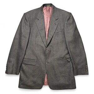 ChereSkin 40L Lambswool Brown Black‎ Houndstooth Blazer Sport Coat Jacket Men's